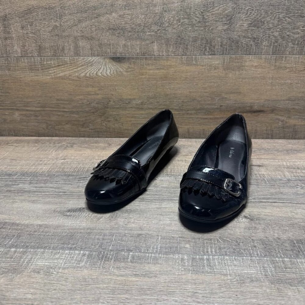 Liz Claiborne Black Patent Kitlie with Buckle Accent Slip On Shoe Women's Size 9